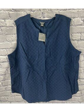 Eddie Bauer Women's 2XL On The Go Sleeveless  Top Blue Eyelet NWT